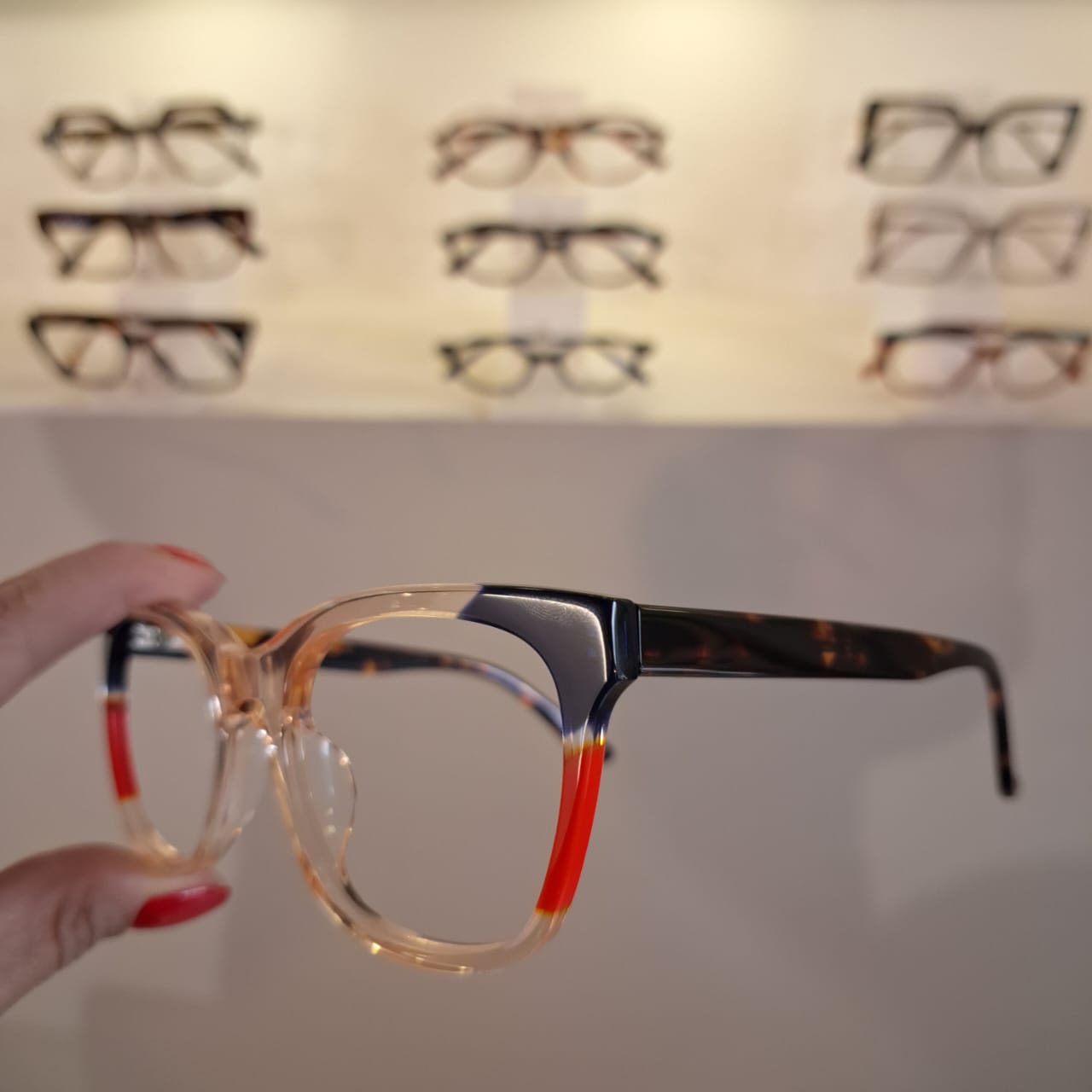 Armação Quadrado Transparente / Azul / Laranja Feminino Monte Seus Óculos - Imagem 3