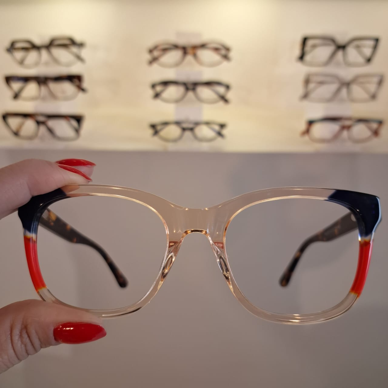 Armação Quadrado Transparente / Azul / Laranja Feminino Monte Seus Óculos