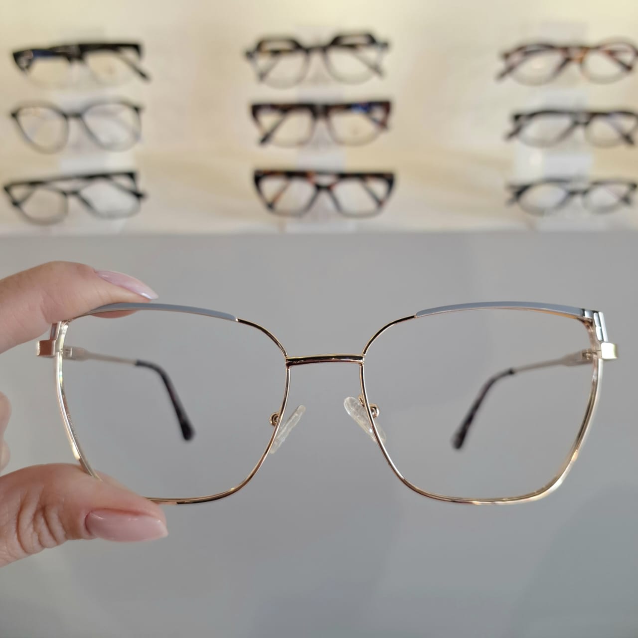 Armação Quadrado Cinza / Dourado Feminino - Monte Seus Óculos 17007