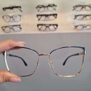 Armação Quadrado Azul / Dourado Feminino - Monte Seus Óculos