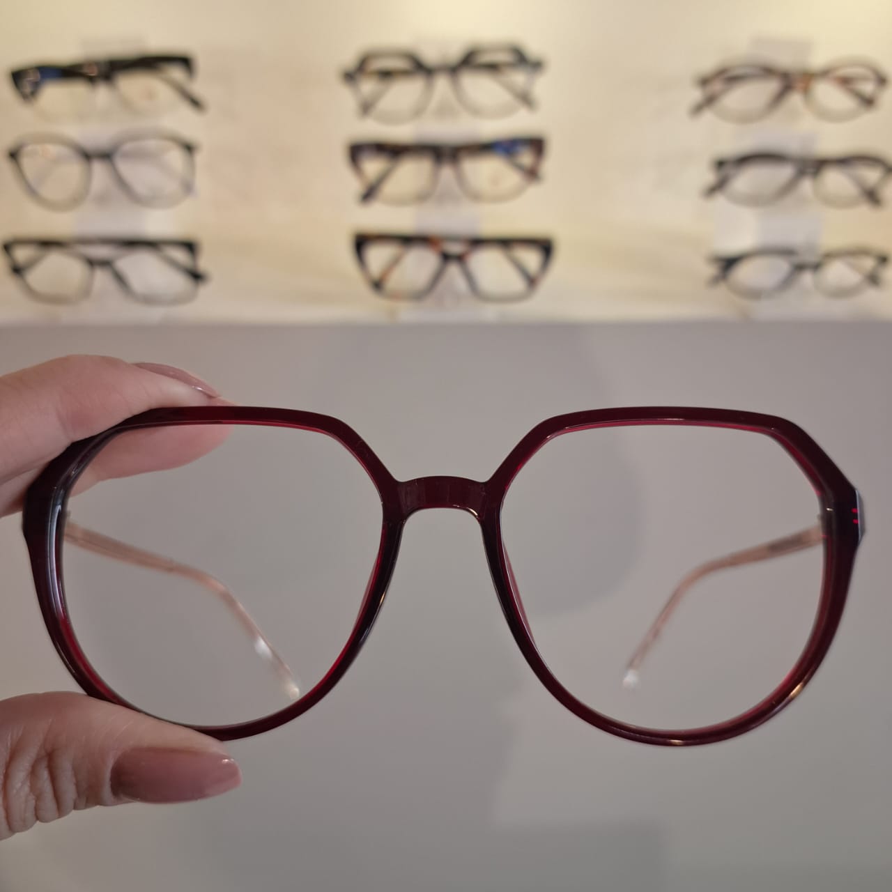Armação Sextavado Vinho Feminino - Monte Seus Óculos