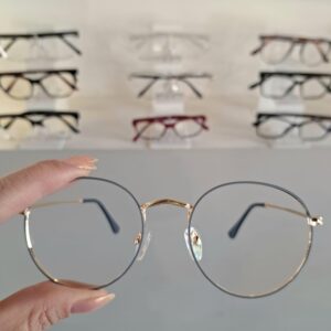 Armação Oval Cinza / Dourado Unissex - Monte Seus Óculos