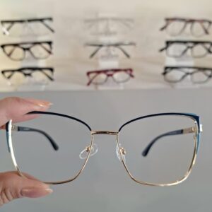 Armação Quadrado Azul / Dourado Feminino - Monte Seus Óculos