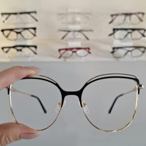 Armação Gatinho Preto / Dourado Feminino - Monte Seus Óculos