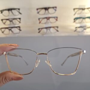 Armação Quadrado Cinza / Dourado Feminino - Monte Seus Óculos