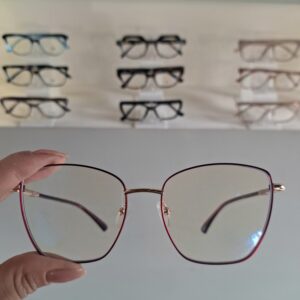 Óculos Quadrado Metal Feminino 8613 Vinho/Dourado