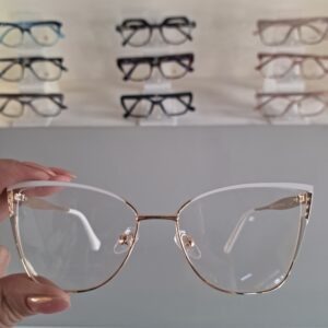 Óculos Gatinho Metal Feminino 59569 Branco/Dourado